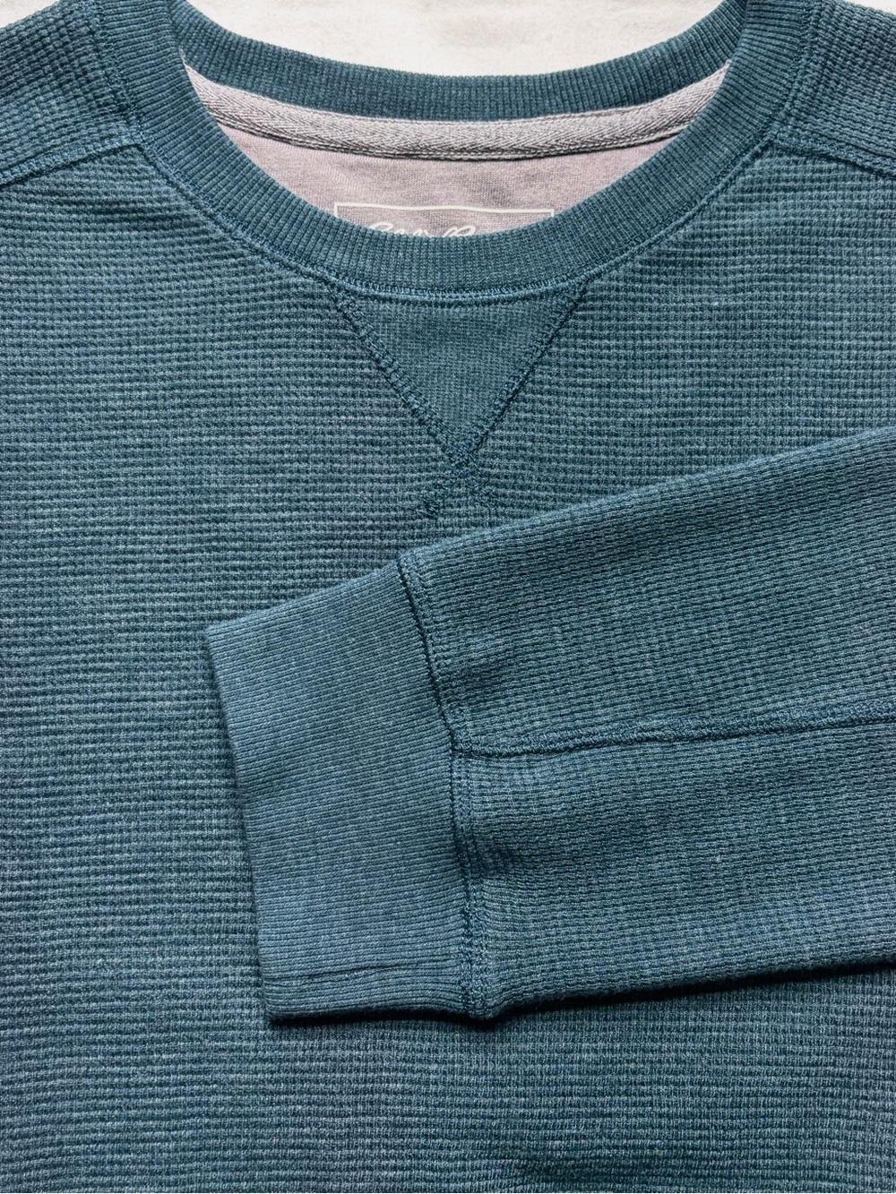Eddie Bauer Waffle Knit Pullover Men’s LT Dark Teal Long Sleeve Cotton Blend